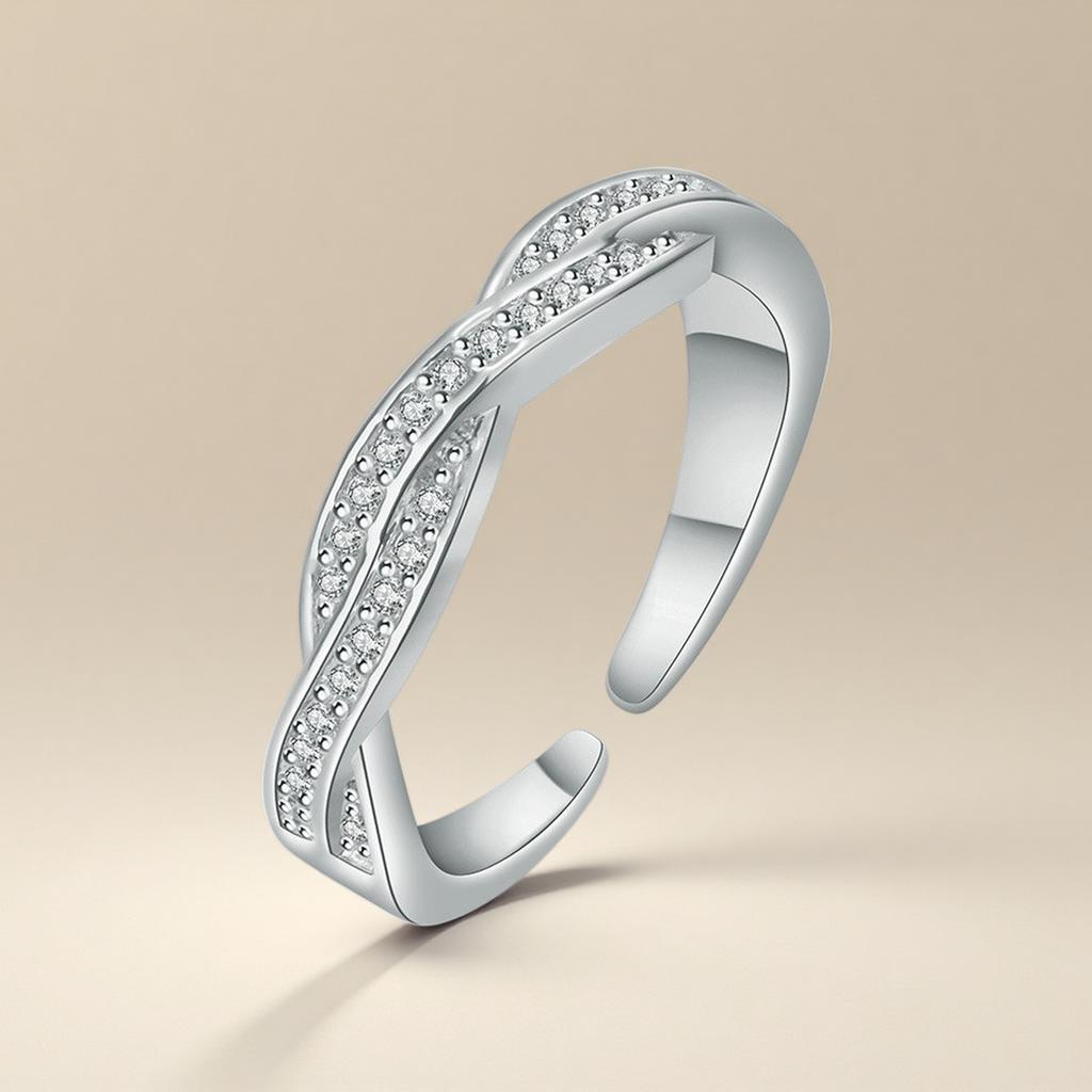 Copper Ring Adjustable Pave Cubic Zirconia Fashion Delicate Finger Jewelry For Women Wedding Birthday Gift