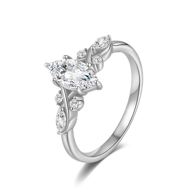 925 Sterling Silver Moissanite Marquise Ring - European & American Simple Design Size 5
