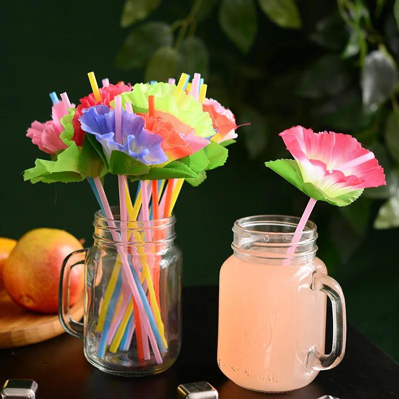 20Pcs Luau Hawaiian Theme Party Flower Drinking Straws for Summer Beach Tropical Hawaii Birthday Wedding Party Decoration