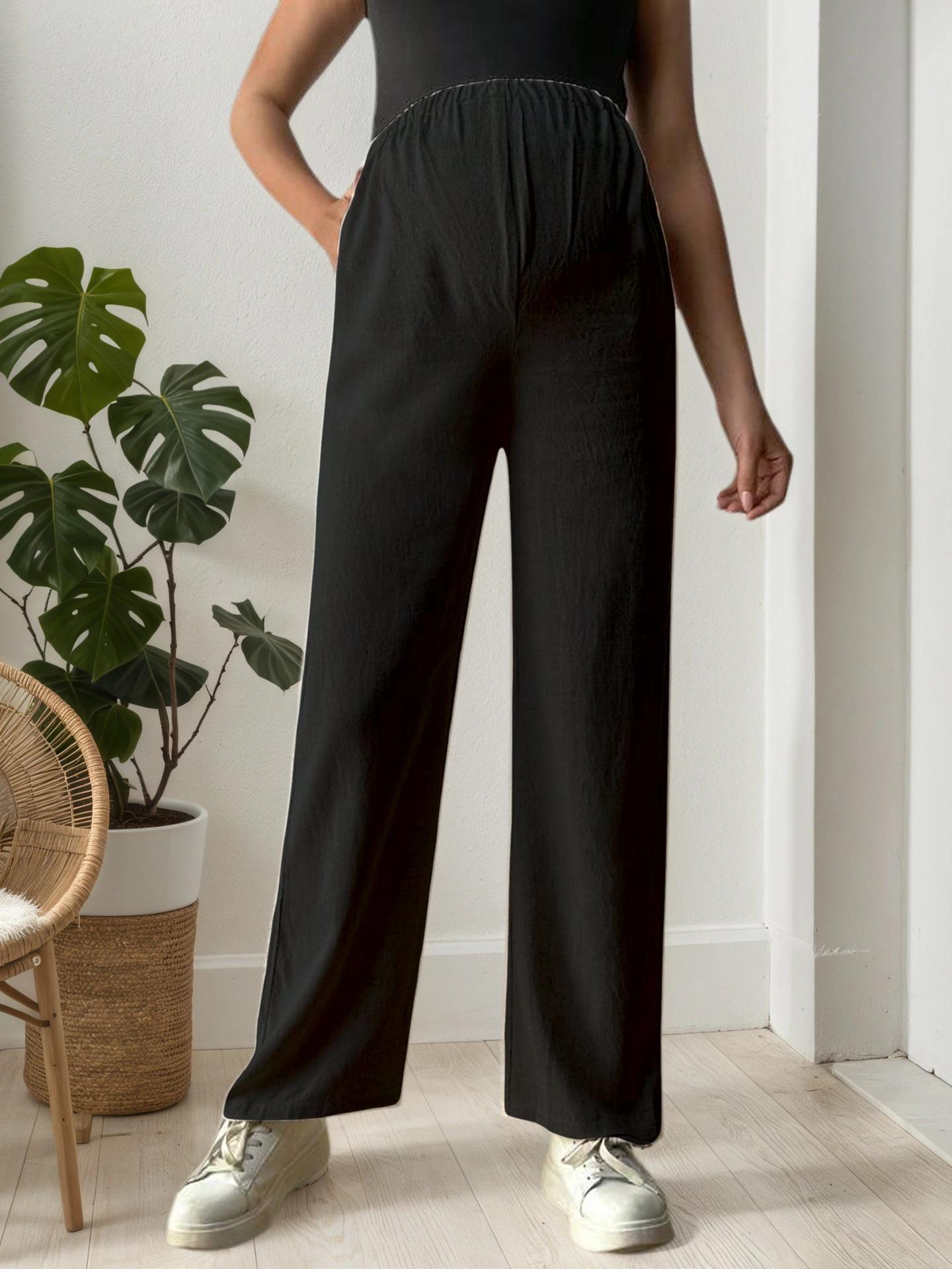 

Maternity Summer Support Belly Adjustable Slimming Straight Leg Pants - European & American Style Casual Wear M чорний