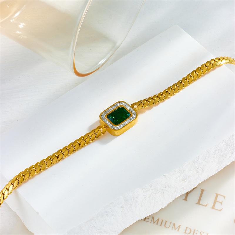 Gold Cuban Link Emerald Square Bracelet – Vintage Luxury Jewelry, Growth Elegance Gift for Women