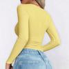 Ladies Spring Autumn Long Sleeve Square Collar Solid Color Slim Fit Pullover Bare Midriff T Shirt Top