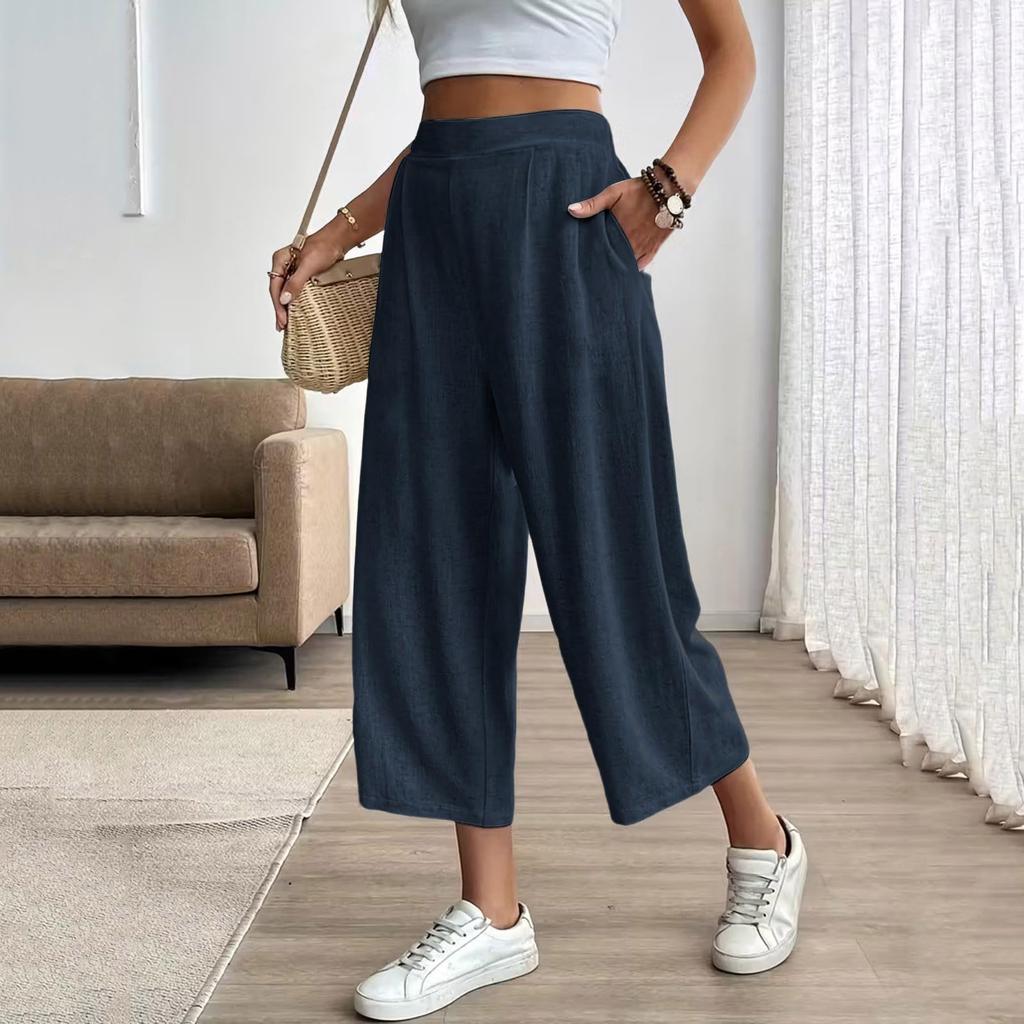 Wide Leg Womens Pants Relaxed Fit Lightweight Pants for Women High Waist Cropped Trousers Casual Loose Style
