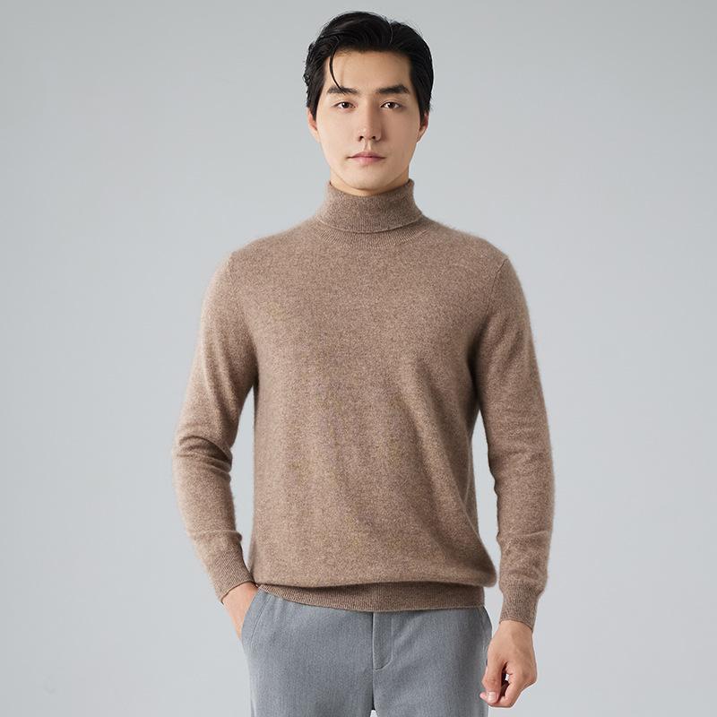 High lapel cashmere sweater winter simple loose solid color long sleeve knitted pullover sweater men
