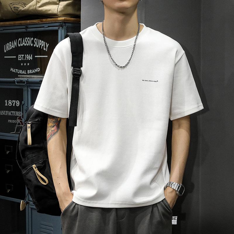 

Men s American Style Heavyweight Cotton T-Shirt, Summer, White, Loose Fit, Trendy Short-Sleeve Top XL [145-170 lbs]