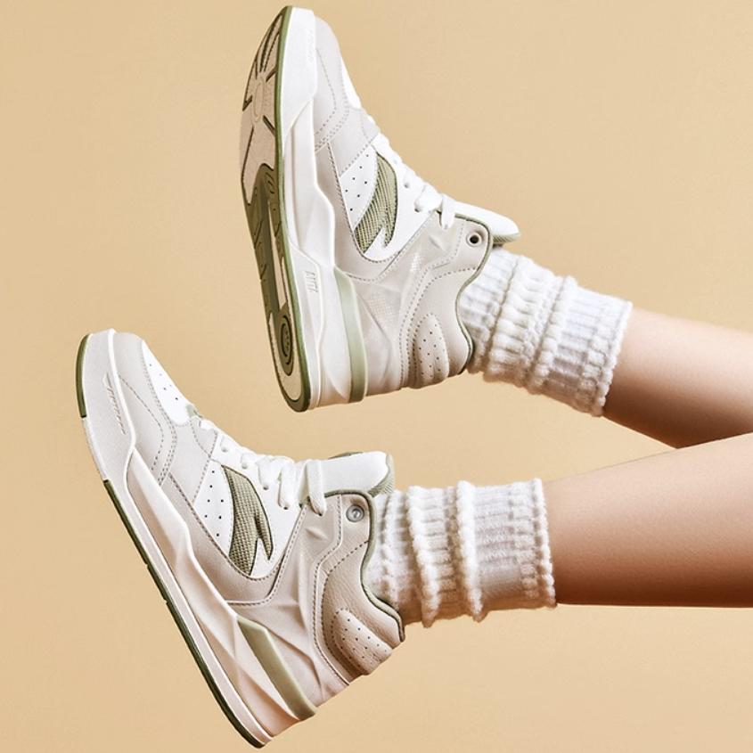 Anta 4 Karat Retro Klassische Rutschfeste Abriebfeste High-Top Skateschuhe Damen Sneaker Weiß Grau Grün 122448031-2