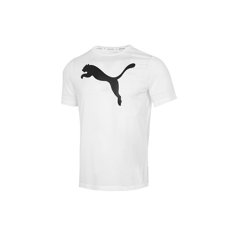 Puma Large Logo Print Sports Crew Neck Short Sleeve T-Shirt Men Tops White 588860-02