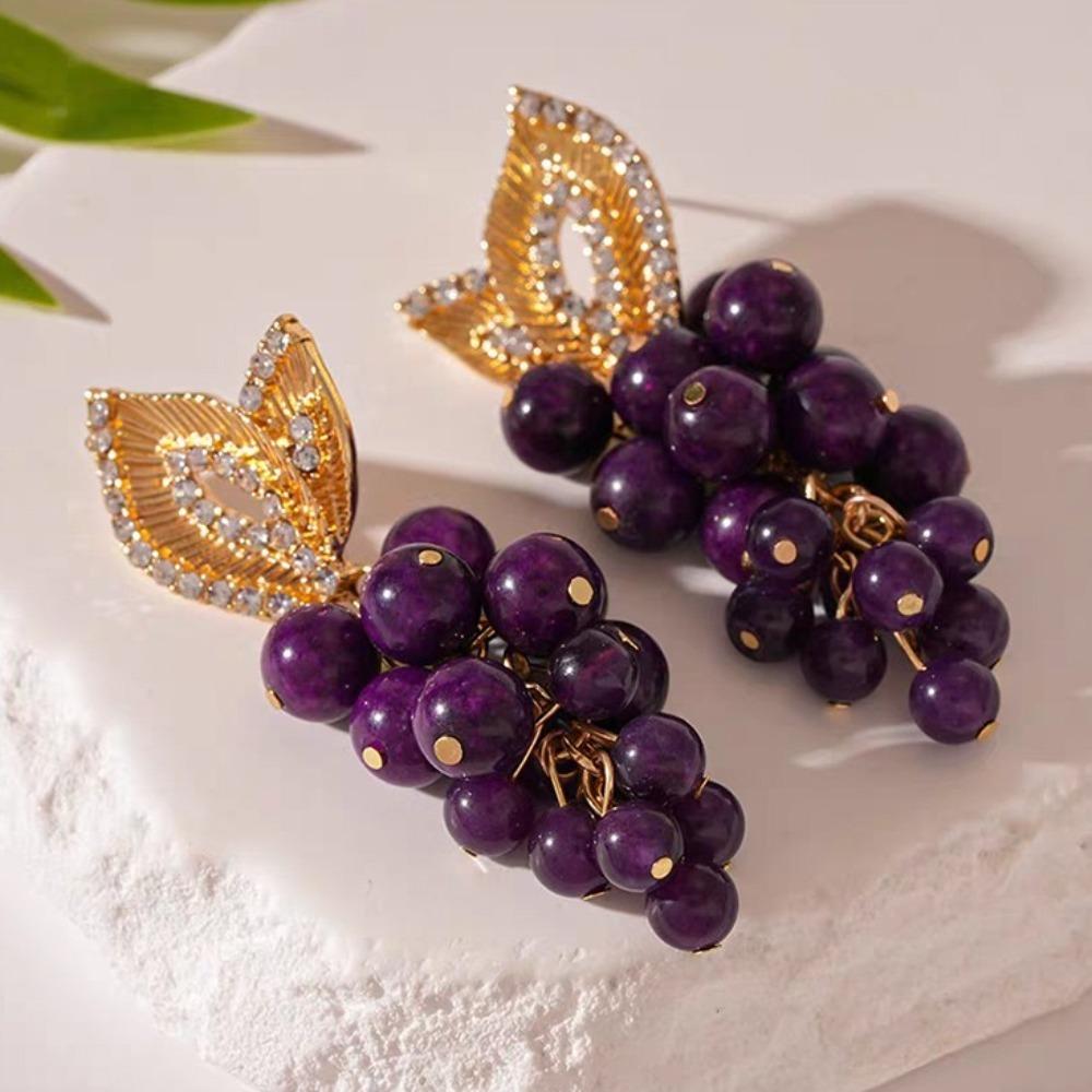 Leichter Luxus Lila Perlenohrringe Imitation Frucht Vintage Ohrringe Trauben Ohrstecker Party