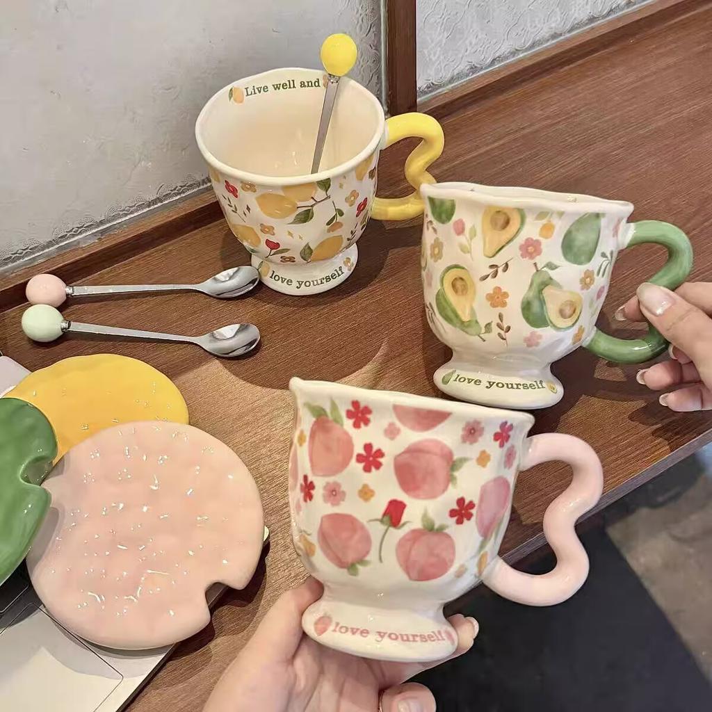 Ceramic Cup With Lid With Spoon High Value Mug Large Capacity Water Cup Women'S Home Office Coffee Teacup