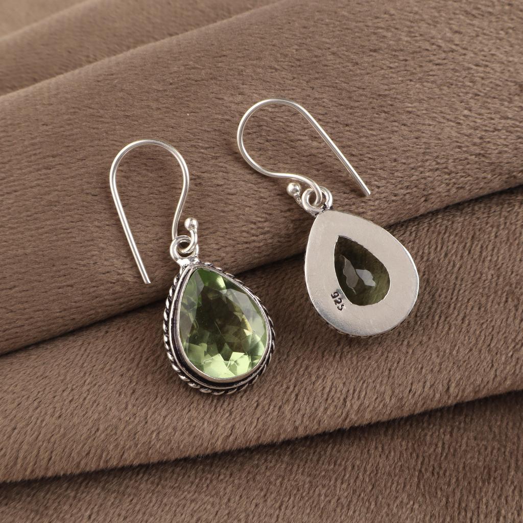 Green Amethyst Gemstone 925 Sterling Silver Customize Teardrop Earrings 1.5" Gift For Mom AEE-2-15