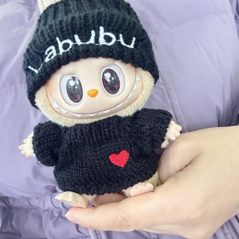 For 15-17CM LABUBU v1v2 doll clothes outfit striped series sweater autumn and winter clothes winter striped sweater hat set for bear hat tide