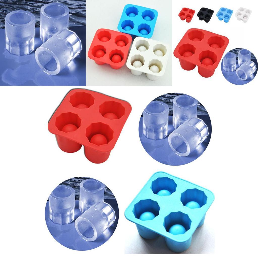 Durable 4-cup Ice Cube Shot Silicone Shooters Glass Freeze Molds Tray For Parties