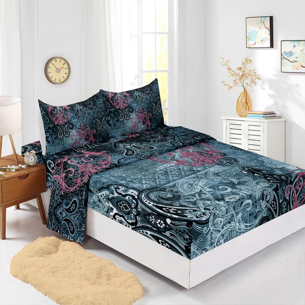 Four-Piece Mattress Set 3D Digital Printing Mattress Protective Cover Retro Line Mattress