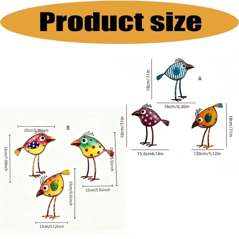 Garden Cartoon Bird Wall Art Decors Set of 3 Colorful Acrylic Hanging Art Piece Plaque for Fence or Wall Decorative Ornaments