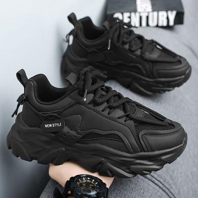Men's Shoes Summer Breathable 2025 New Casual Black Sports Shoes Mesh Thick Sole Heightening Dad Work Labor Insurance Shoes