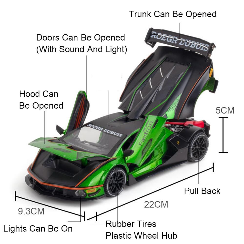 1:24 Scale Revuelto SCV12 Toy Car Model Alloy Diecast Doors Opened Sound Light Pull Back Racing Cars Models Home Decoration