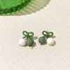 Silver Needle Green Bow Earrings Women's Small Fresh Mori Versatile Contrast Earrings Hong Kong Style Simple Ear Jewelry
