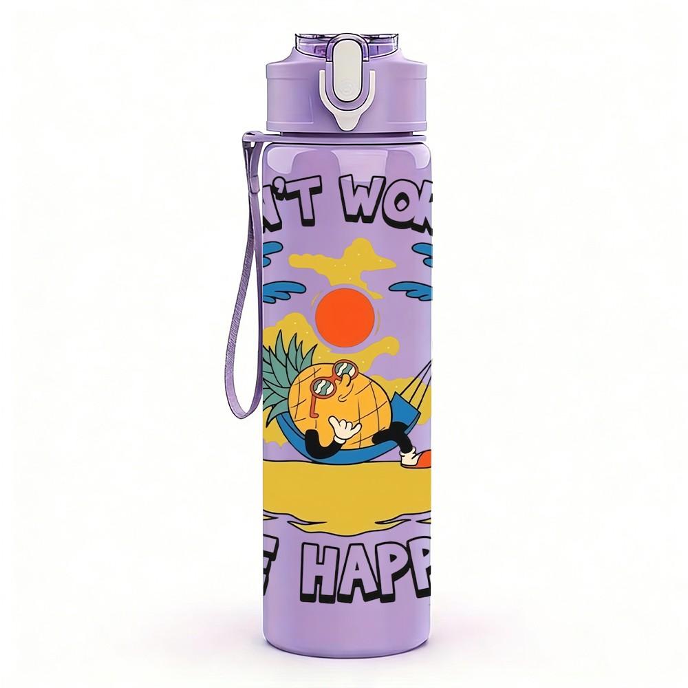 1PC Fort Myers Beach Happy Summer Graphic 750ml Color Plastic Sports Water Bottle Leakproof Flip Straw Lid Suitable for Sports Office Home Use