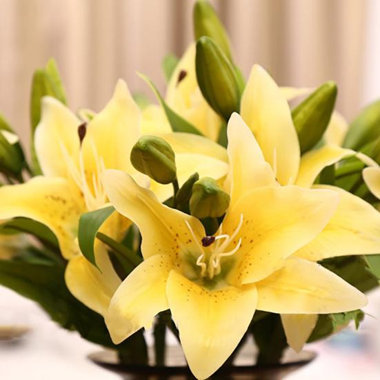 3 Heads Artificial Fake Lily Flowers Bouquet Home Garden Party Wedding Decors
