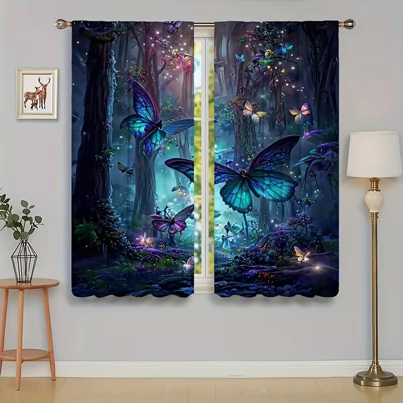 Magic Forest Curtains Butterfly Pattern Magical Style Living Room Bedroom Decoration Pole Bag Made Of Polyester Sitting Window Treatment