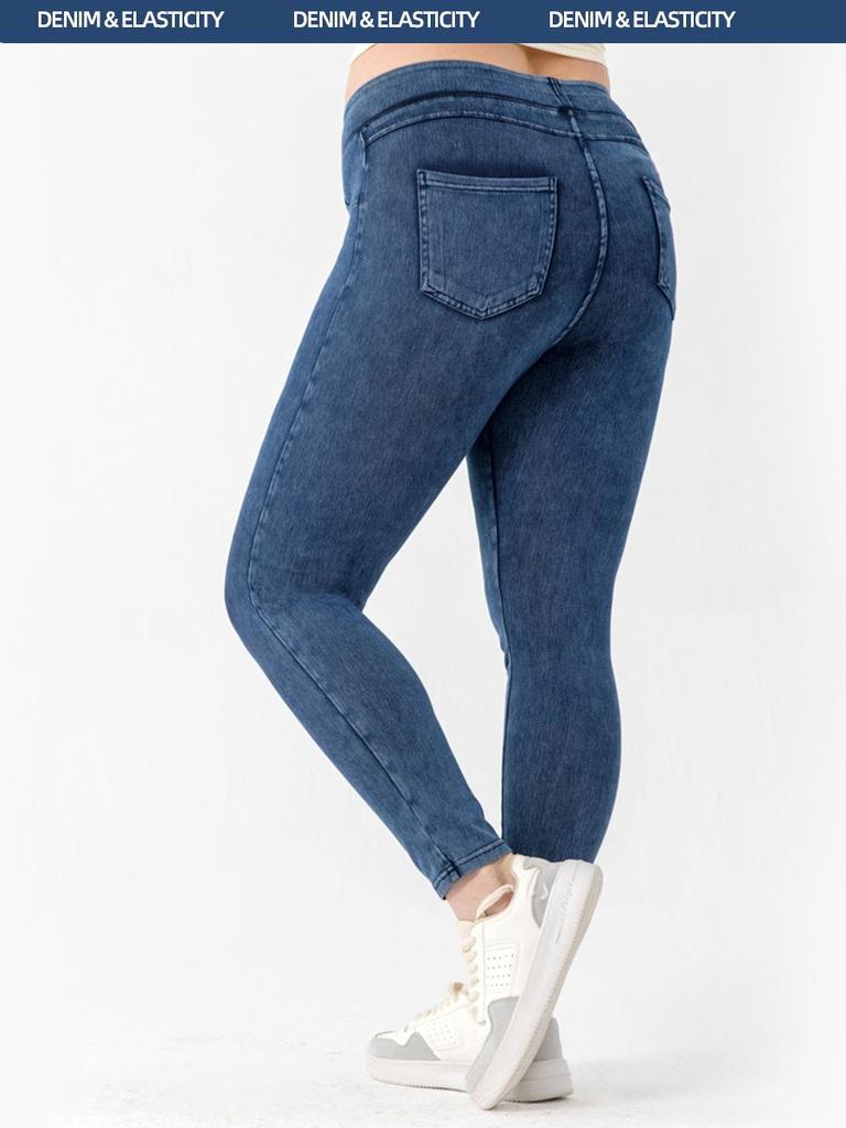 Plus Size High Waist Denim Yoga Pants for Women - Butt Lifting, Slimming, Double Pocket Fitness Casual Wear