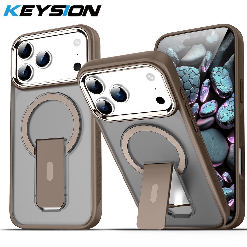 

KEYSION Противоударный матовый полупрозрачный чехол для MagSafe для iPhone 17 Pro Max 17 Air с подставкой, беспроводная зарядка, задняя крышка для телефона for iPhone 17 Pro Max золотой