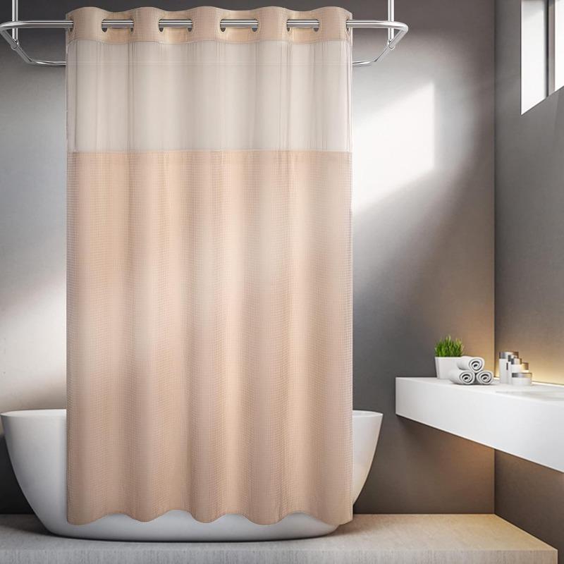 No Hooks Required Dotted Waffle Weave Shower Curtain with Snap In Liner - 71W X 74H,Hotel Grade,Spa Like Bath Curtain,Gray