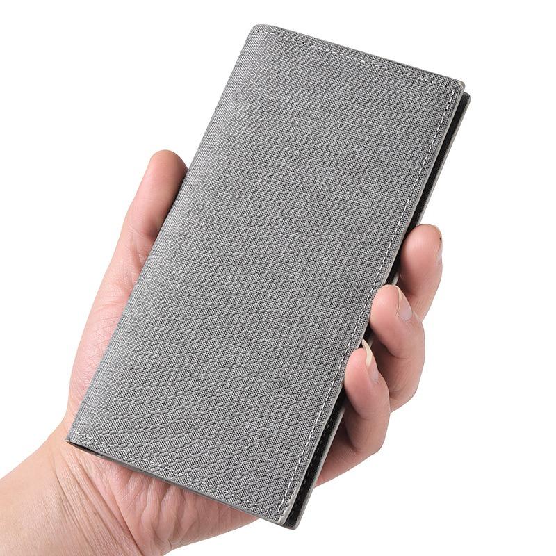 Long canvas wallet men's new ultra-thin simple solid color blue student fabric wallet card bag