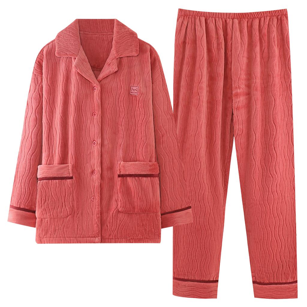 Pajamas Women'S Autumn And Winter Flannel Thickened Fleece Warm Coral Fleece Autumn And Winter Loungewear Set