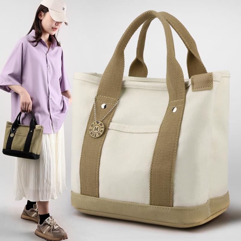 Canvas-Einkaufstasche, tragbare, große Kapazität, Freizeit-Mittagessen, Bento-Beuteltasche, mehrfach unterteilte Handtasche