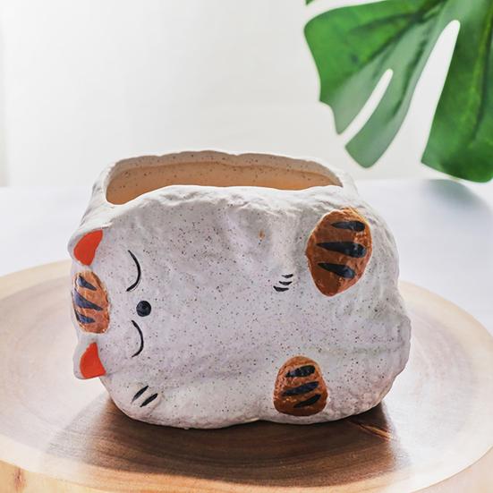 Cute Cat Planter, Cartoon Kitty Ceramic Plant Pot, Decorative Flowerpot with Drainage Hole for Succulents Cacti Small Plants Indoor Outdoor Decor