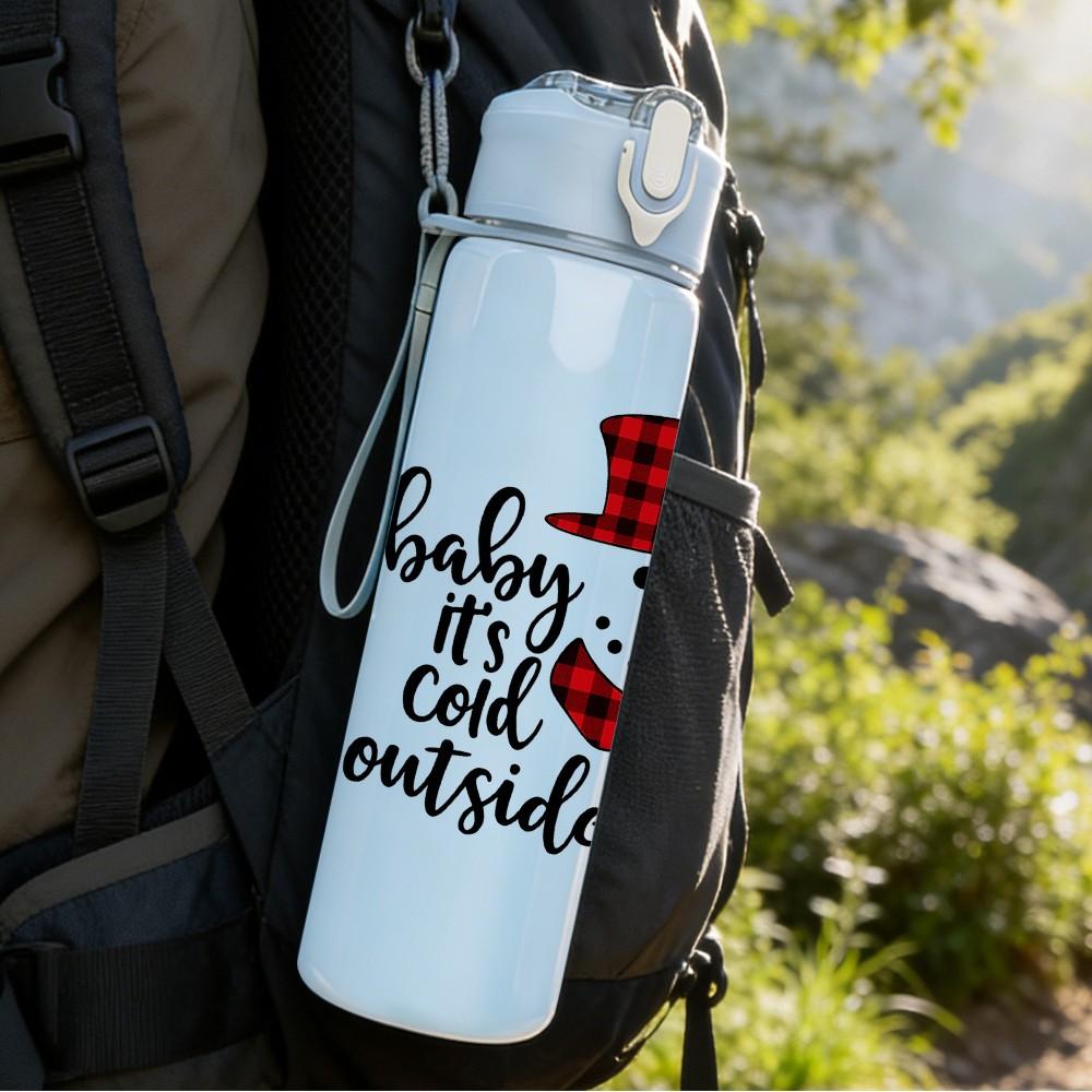 1PC Snowman Winter Outdoor Pattern 750ml Color Plastic Sports Water Bottle Leakproof Flip Straw Lid Suitable for Sports Office Home Use
