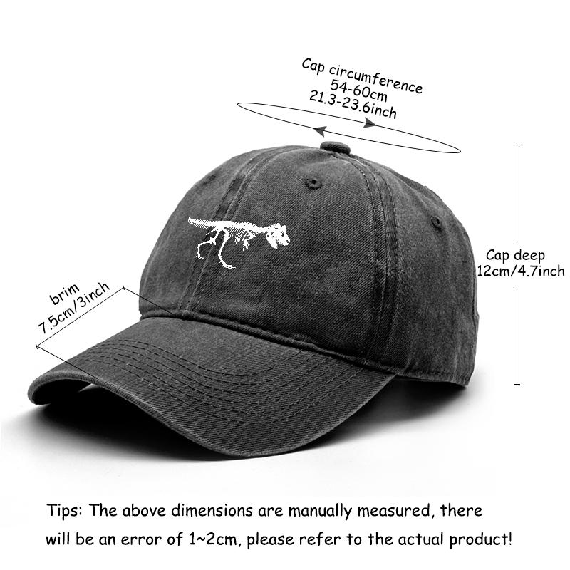 Skeleton Dinosaur Print Snapback Sun Hat, Animal Sports Hat Sun Protective Curved Brim Retro Solid Adjustable Baseball Cap