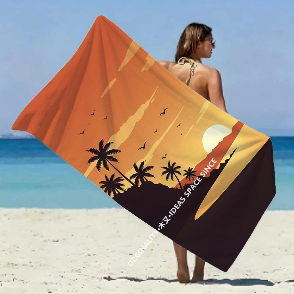 Sunset Palm Beach Towel Patterned Sunscreen And Windproof Suitable For Swimming Pool Camping Travel Blanket