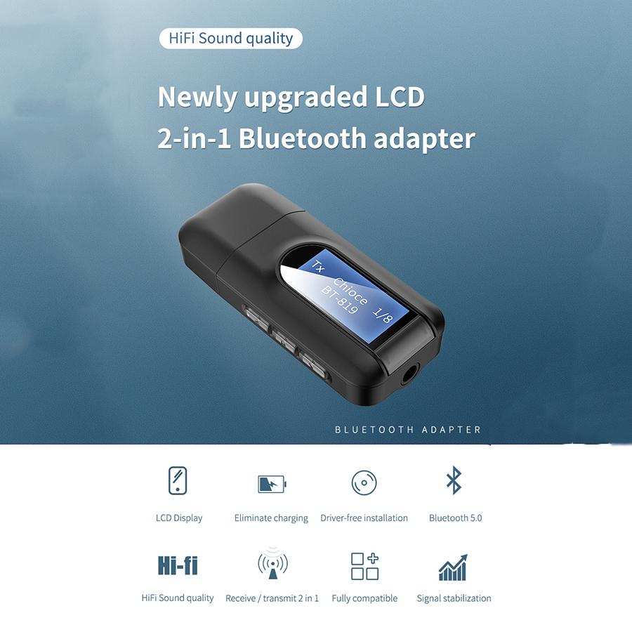 

USB Bluetooth 5.0 Audio Transmitter Receiver with LCD Display, 2 in 1 Portable Visualization Bluetooth Adapter,3.5MM Wireless Bluetooth Adapter