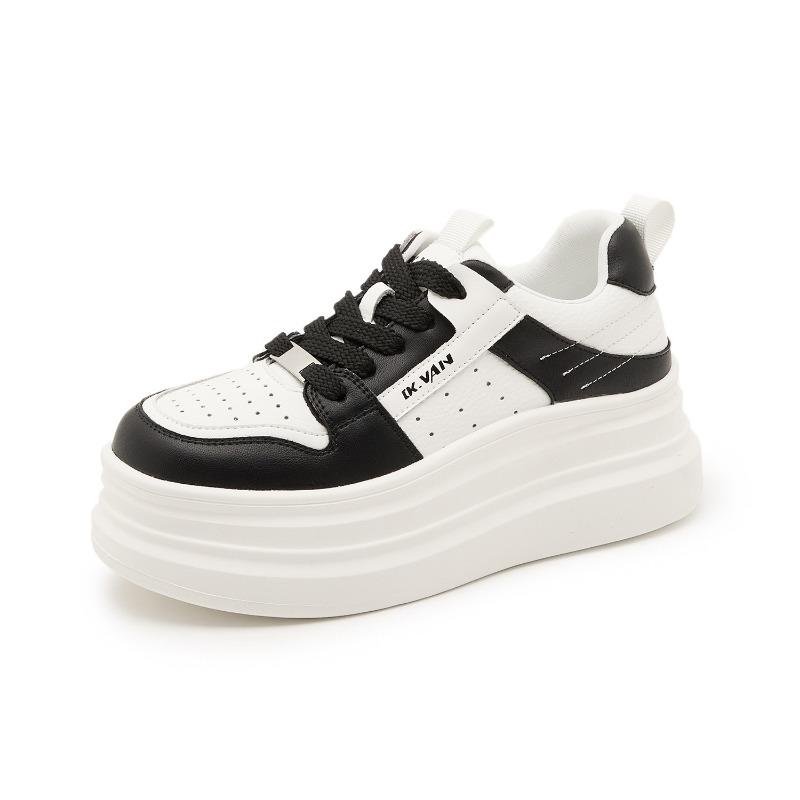 2570 women's new autumn leather thick-soled inner height increase versatile sports and leisure white shoes