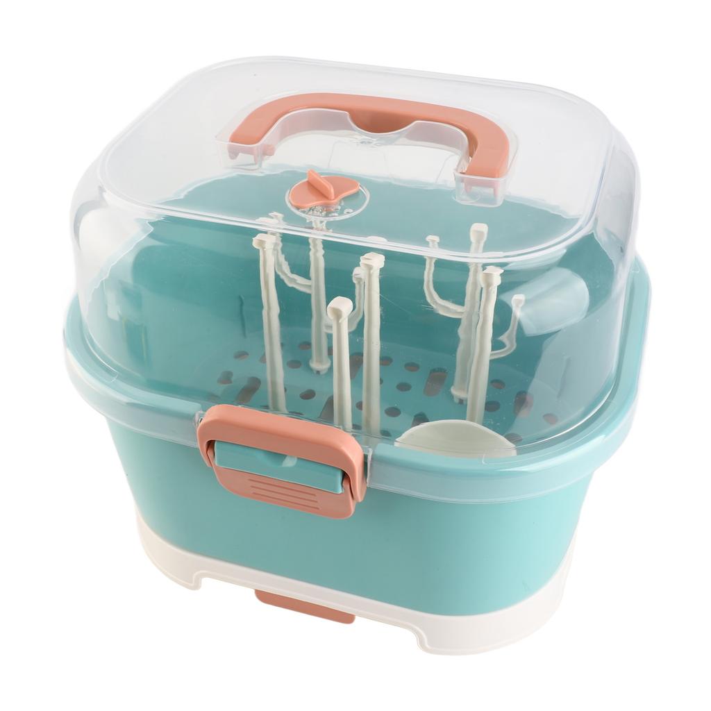 Nursing Bottle Storage Box Compact Household Dustproof Draining Thickened Plastic Baby Bottle Storage for Home Green