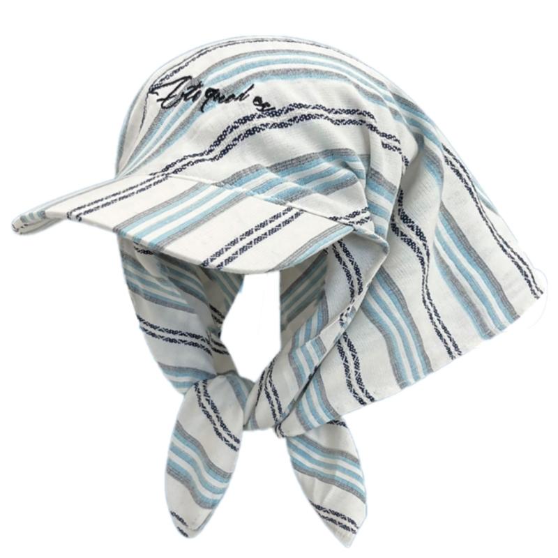

Summer Outdoor Baseball Hat with Stripe Pattern Adjustable Sun Protective Hat синий