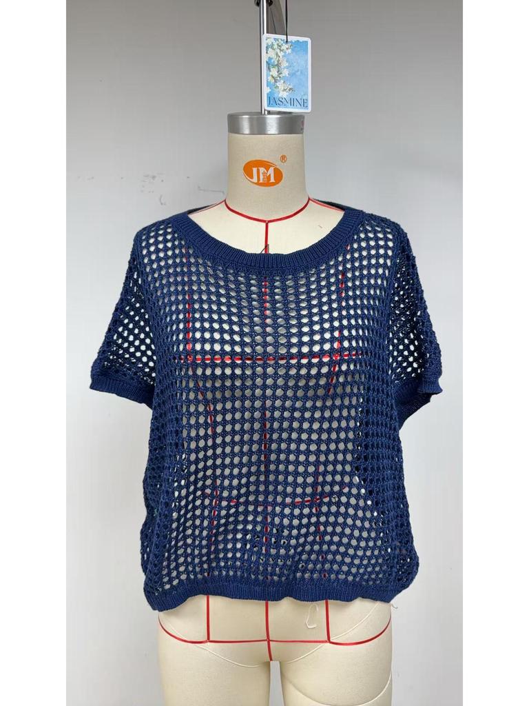 2025 Summer Women's Five-Sleeve Sexy Cutout Knit Beach Cover-Up Sweater