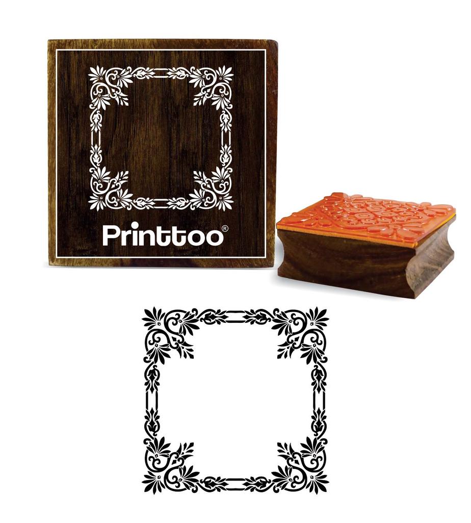 Printtoo Floral Border Frame Design Square Wooden Rubber Stamp Scrap-booking-2 X 2