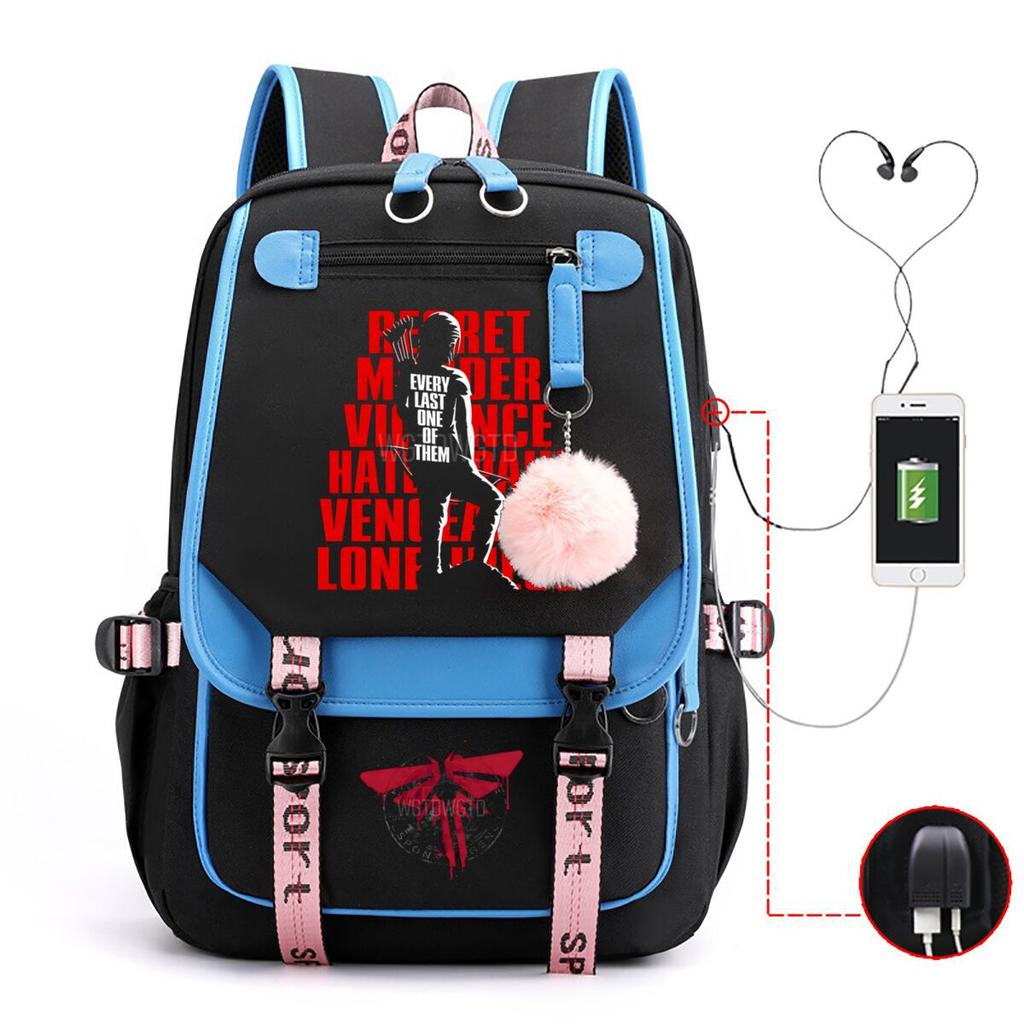 Trend Printing Student Casual Schoolbag Contrasting Color Neutral USB Backpack