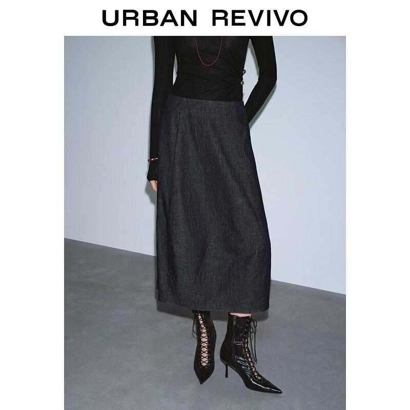 UR 2026 Women s Retro Back-Zipper Denim Skirt XS