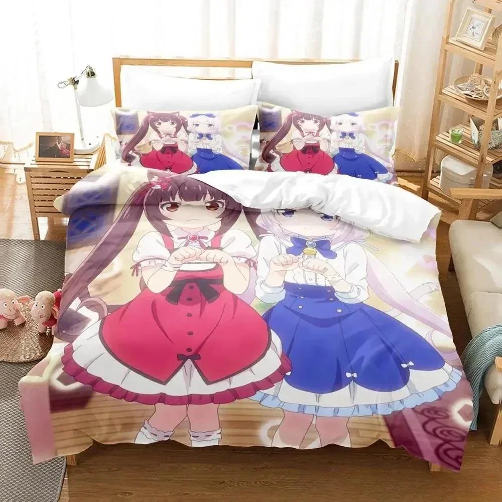 3D Print   NEKOPARA OVA Bedding Set Printed Bed Set With Pillowcase Bed Duvet Cover Soft Queen King Size Bedclothes Home