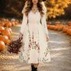 Halloween Women's Flower Print Midi Dress A Line Dress Vacation Casual Daily Regular Fit  Long Sleeve V Neck Black  Spring Fall