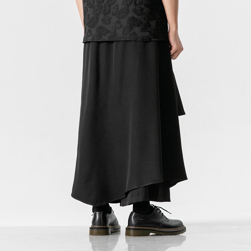 Men Black Harem Pants Chinese Style Streetwear Pants Men Black Hanfu Skirt Pants Summer Men Irregular Design Casual Pants