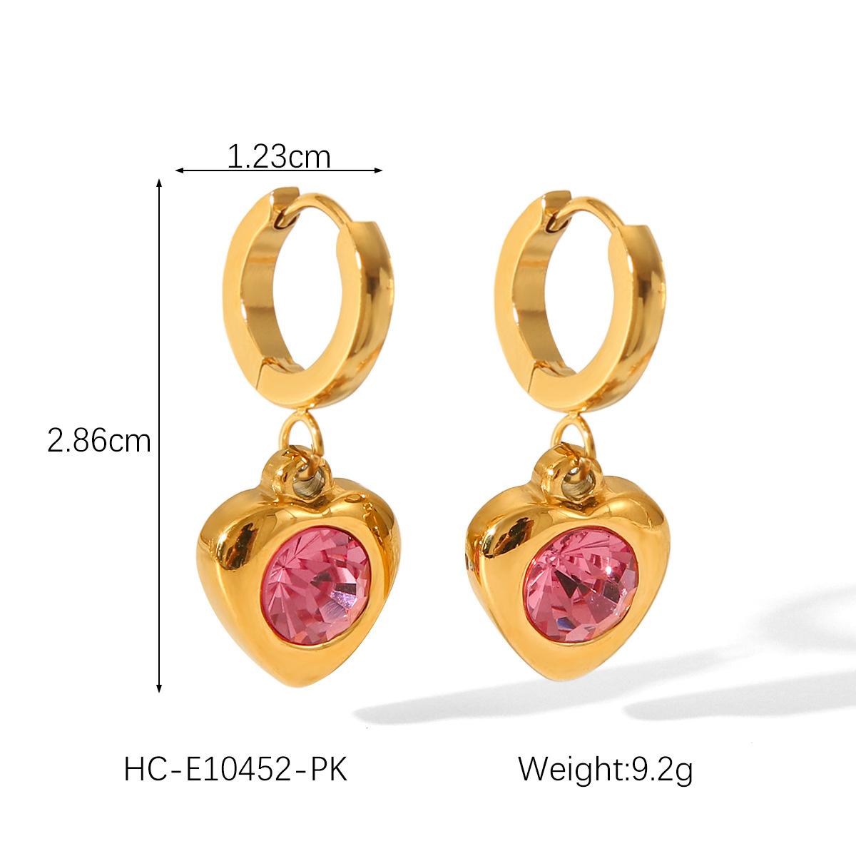 

18K Gold Stainless Steel Jewelry Heart Pendant Zircon Earrings for Women, Light Luxury High-end Titanium Steel Ear Jewelry розовый