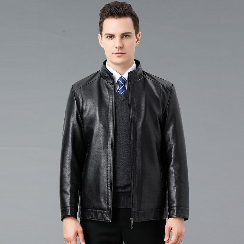 Autumn and Winter Fur All-in-one Genuine Leather Jacket Casual Business Men Middle-aged Dad Wear Stand-up Collar Plus Velvet Men's Jacket