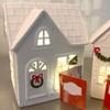 Christmas Village House Figurine LED Lighted White Small House Tabletop Decoration Winter Rustic Farmhouse Holiday Decor for Mantel Tabletop Room