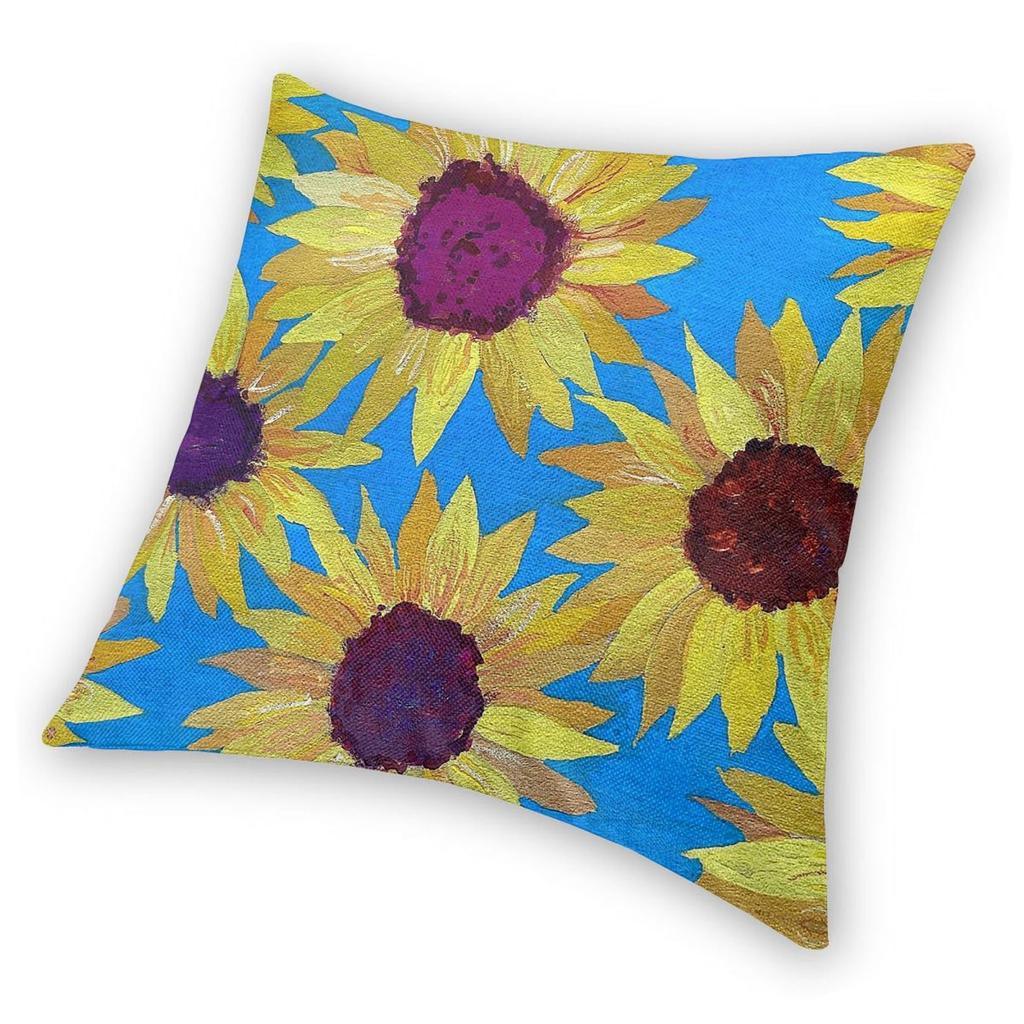 Sunflowers Pillowcase Polyester Linen Velvet Pattern Zip Decor Sofa Cushion Cover 18"