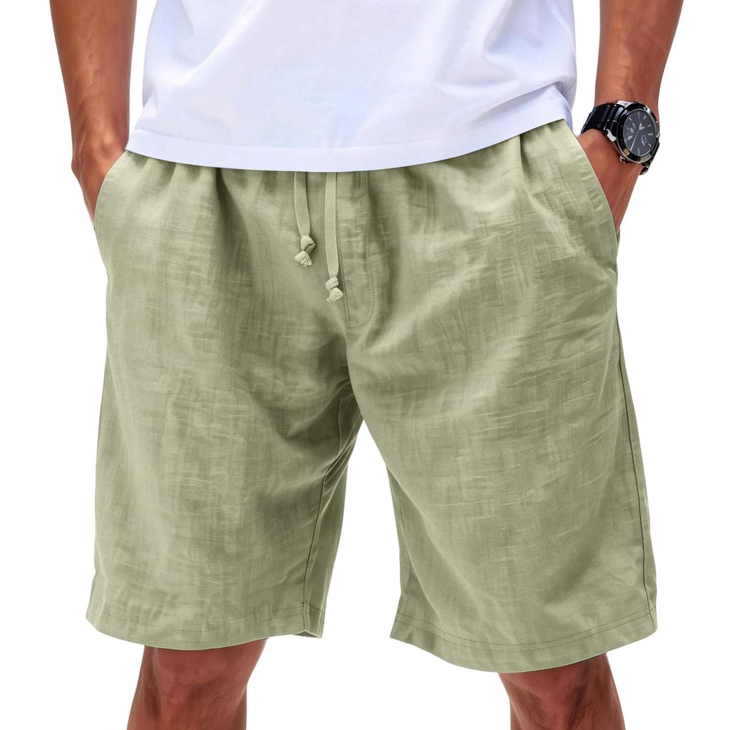 Men's Linen Casual Beach Shorts | Elastic Drawstring Waist Lightweight Shorts For Summer Daily Wear